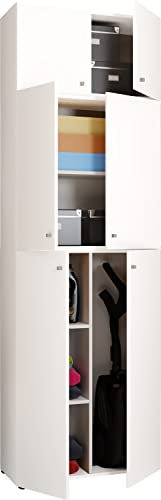 VCM Holz Besenschrank | 6 Fächer | Maße: H. 223 x B. 70 x T. 39 cm | Haushaltsschrank | Mehrzweckschrank | Aufsatz mit Zwei Türen - Lona