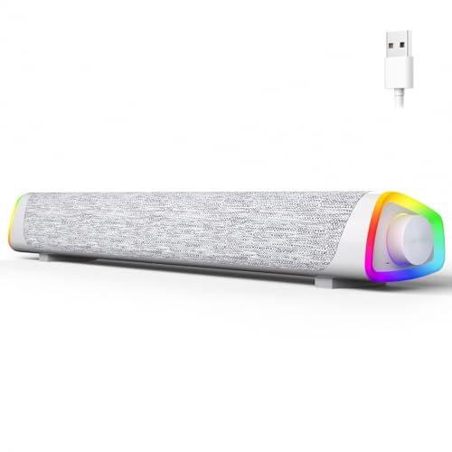 SOULION R30 Plus Casse per PC, Bluetooth V5.3 Altoparlanti per computer, alimentata tramite USB, luci LED colorate, Soundbar per PC, desktop, laptop, Bianco