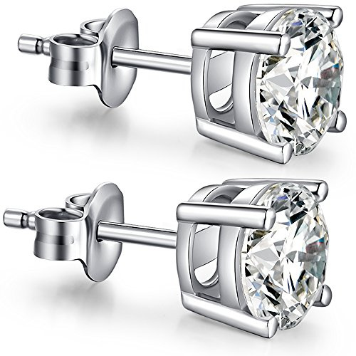 Boucles d'oreilles à Tige Zirconium Argent Sterling 925 Imitation Diamant Hypoallergéniques Rondes Cartilage Bijoux de Piercing Cadeaux pour Femmes Hommes 6 mm