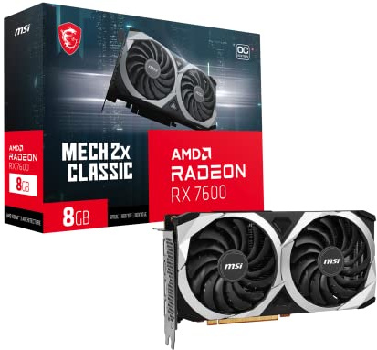 MSI Radeon RX 7600 MECH 2X Classic 8G OC Scheda grafica gaming - 8GB GDDR6, 2280MHz, 128-bit, 3x DP v 1.4a, HDMI 2.1 (Supporta 4K & 8K)