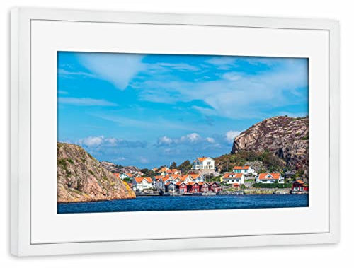 artboxONE Poster mit Rahmen weiß 30x20 cm Meer, Felsen, Häuser von Rico Ködder - gerahmtes Poster