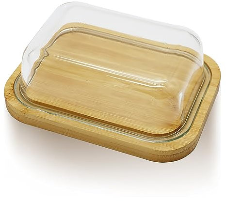 Iceten Glass Butter Dish with lid - 15x10.5x5.5cm Butter Container for Countertop and Refrigerator - Extra Large Butter Keeper Container Storage for Fridge - Butter Holder for Counter