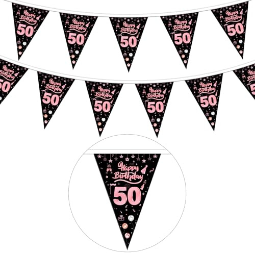 GoldRock 50. Geburtstag Girlande Rosegold für Frauen und Männer - Wimpelkette, Banner, Geburtstagsdeko