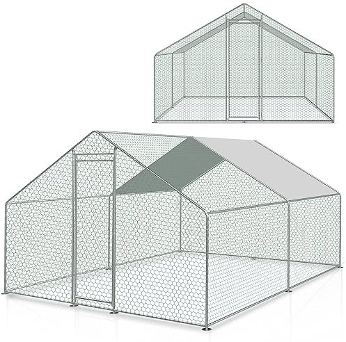 Jiubiaz Hühnerstall Freilaufgehege 3 x 3 x 2 m, Stahl Verzinkt Kleintierstall Freilauf Vogelkäfig Hühnerkäfig mit Schloss, Tiergehege Freigehege für Hühner, Kleintiere & Pflanzen