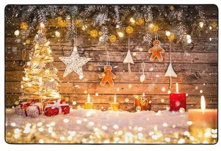 TRESILA Teppich für Wohnzimmer, waschbar, weich und rutschfest, für Wohnzimmer, Schlafzimmer, Esszimmer, große moderne Bodenmatte für Zimmer, Heimdekoration, 120 x 182 cm – Weihnachtsbäume und Kerzen