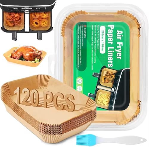 Backpapier für Heißluftfritteuse, 120 Stück Rechteckig Airfryer Backpapier für Ninja SL400EU Air Fryer, Kompatibel mit Ninja AF300EU AF400EU, Princess, Anderen Dual Zone Air Fryer Zubehör