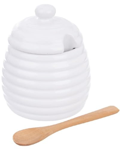 Orion Group WHITELINE Pot à Miel Récipient en Porcelaine | avec couvercle et cuillère en bois 340 ml