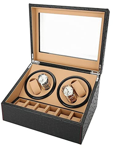 KenSyuInt Uhrenbeweger Uhrenboxen Uhrendreher 2 Modi Automatisch Uhrenbox Uhrenkasten 4+6 Automatikuhren Watch Winder Display Leder