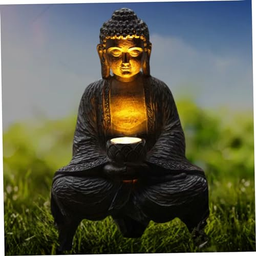 Ornements solaires Bouddha, 10,6 pouces de la statue de Bouddha extérieur, statues de Bouddha de jardin zen avec des lumières solaires, ornements solaires Bouddha pour la maison de méditation spiritu