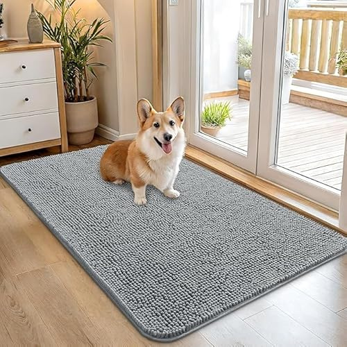 smiry Absorbent Chenille Door Mat for Muddy Shoes & Paws, 75x120, Grey | Soft, Dirt Trapper, Washable, Non Slip, Easy Clean, for Entrance, Kitchen, Door Matts Indoor, Bath Mat, Pet Rug, Floor Mat