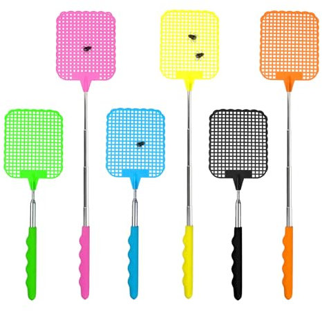 SCBOY 6 Stück Bunt Gemischt Fliegenklatsche Ausziehbare Fliegenklatsche aus Kunststoff für Fliegen Mücken und Insekten