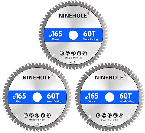 3 Stück 165 mm Sägeblatt Kreissägeblatt für Holz, Sperrholz, Laminat, Trockenbau, Kunststoff, Plastik (3x 165x20+60T)