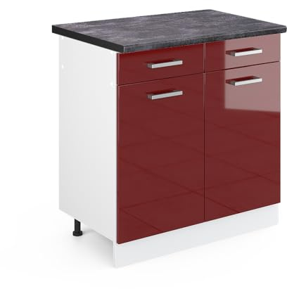 Vicco Küchenunterschrank R-Line, Rot Hochglanz, 80 cm, AP Anthrazit
