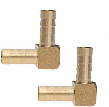 OTOTEC 2 piezas 8mm Lengüeta Latón Conexión de manguera Unión de manguera de combustible con codo de 90 grados Adaptador de conector de tubería Oro de 5/16 pulgadas Para aire agua combustible aceite