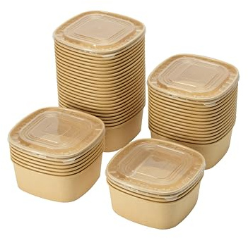 1250ml Disposable Food Containers with Lids - Eco-Friendly Paperboard Serving Bowls with Heat-Resistant PP Lids - Ideal Disposable Salad, Hot Food Bowls for Restaurants & Catering (50 Sets)