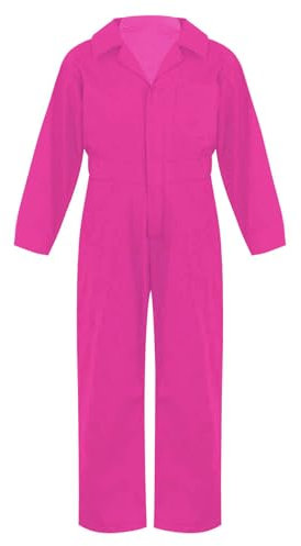 Sywiyi Arbeitsoverall Kinder Jungen Baumwolle Overall Jumpsuit Schutzanzug Arbeitskombi mit Zipper Revers Blaumann Outfit Hot Pink 134-140