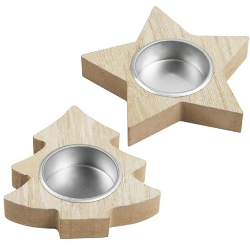 2pcs Wooden Christmas Candle Holders - Small Star Tea Light Holders for Xmas Table Decorations