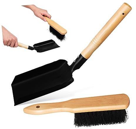 CIYODO Ensemble Pelle Et Balayette Compacte Pour Cheminée Domestique, Pelle à Cendres En Bois Brosse Douce, Outils Légers Pour Nettoyage Poêle à Charbon Et Foyer