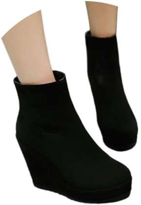MEECHI Botines con Tacón De Cuña Ankle Boots Mujer Ante Botas Cortas Otoño Invierno con Cremallera Lateral Tacones Altos Plataforma Zapatos De Tobillo Elegantes for Exteriores, Fiesta(Black,36 EU)