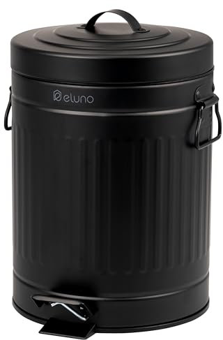 eluno Kosmetikeimer VINTAGE, Treteimer, 5 Liter Fassungsvermögen, mit herausnehmbaren Kunststoffinneneimer, aus Metall (Schwarz)