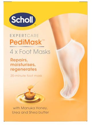 Scholl ExpertCare PediMask Foot Mask Socks, 4-Pairs Multipack, Softer and Smoother Feet in 1 Application, Intensely Moisturising with Manuka Honey, Urea and Shea Butter, Dry Skin Moisturise and Repair