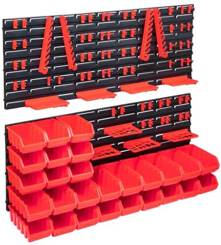 NQJIBUE Home Garden,103 Piece Storage Bin Kit with Wall Panels Red and Black