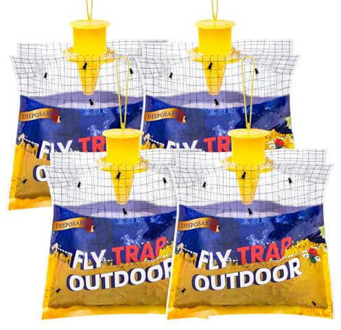 4 Pezzi Trappole per Mosche, Trappola Mosche da Esterno Appendere, Antimosche Detersivo per Uccidere le Mosche per Giardino Cucina Casa