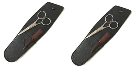 TOVINANNA 2 Sätze Schnurrbartschere Spliss-Haarschneider Zackenschere Haarschere zum Ausdünnen Texturierschere Schere Haare schneiden aufbewahrungssack storage pockets Bartschneider Black