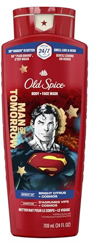Old Spice Body Wash for Men, Superman: Man of Tomorrow, 3X Defense, 24/7 Shower Fresh with Lasting Scent, Cleansing 2-in-1 Body & Face Wash, Smell Like a Hero, Bright Citrus and Cosmos Scent, 24 oz