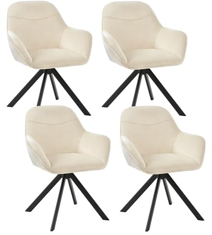 Goeurvant Esszimmerstühle Drehbar 4er Set mit Armlehne, 360° drehbar, Polsterstuhl Samt, Drehstuhl Esszimmer, Küchenstuhl mit Metallbeine für Esszimmer, Küche, Elfenbein
