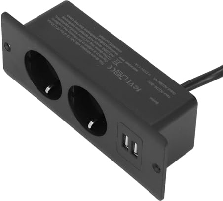Prise de Table Dissimulée, Multiprise Encastrée Fine, 2 Prises CA, 2 Ports USB, Prise de Bureau pour Meubles avec Cordon de 1,8 M pour Bureau à Domicile (Black)