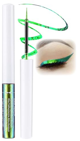 EONFAVE Kameleont flytande eyeliner, grön flytande eyeliner vattentät, glitter metallisk grön eyeliner penna, multikrom eyeliner glitter ögonskugga, ultrafin spets, hållbar skimmer kajalpenna