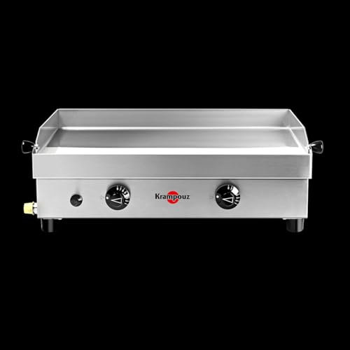KRAMPOUZ - Plancha de gas Samba - Placa de cocción de acero inoxidable de 54 x 33 cm - 3.000 vatios - 2 zonas de cocción - 2 quemadores de acero inoxidable - Limpieza fácil - Fabricada en Francia