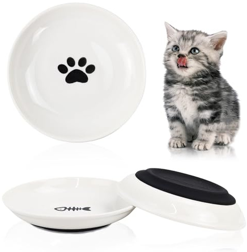 Katzenfutternapf, 3 Stück Keramik-Katzennäpfe, Flache, breite Katzennäpfe für Trocken- und Nassfutter und Wasserteller für Katzen, Rutschfester Silikonboden, Katzennäpfe gegen Schnurrhaar-Ermüdung