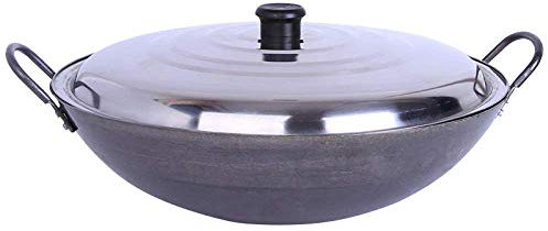 Sartén de hierro fundido antiadherente hecha a mano de 39 cm, olla de hierro sin revestimiento para cocinar