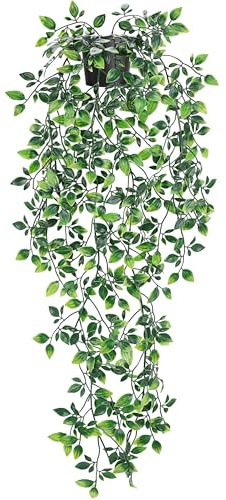 Der Rose Fake Hanging Plants Artificial Plants for Home Wall Shelf Decor | 34 Inch Faux Long Stem Mandala in Black Pot No Watering Required Suitable for Indoor and Outdoor Decor