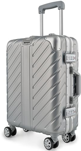 LETTOO 55x40x20 Handgepäckkoffer| Reisekoffer mit Rollen - Extrem Stabiler Trolley Koffer mit Laptoptaschen-Befestigung [WASSERGESCHÜTZT] mit Eckenschutz (Silber Handgepäck 20 Zoll)