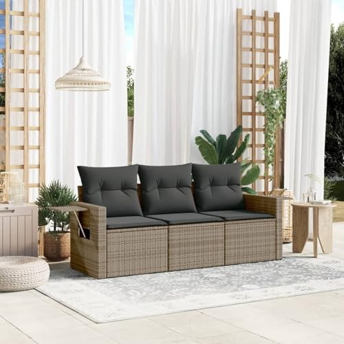 Verderoom Balkon Lounge mit Stauraum Gartenlounge Klein Rattansofa Gartensofa Ecksofa Garten Lounge Sofa Outdoor Terassenmöbel außen-Grau-3-tlg