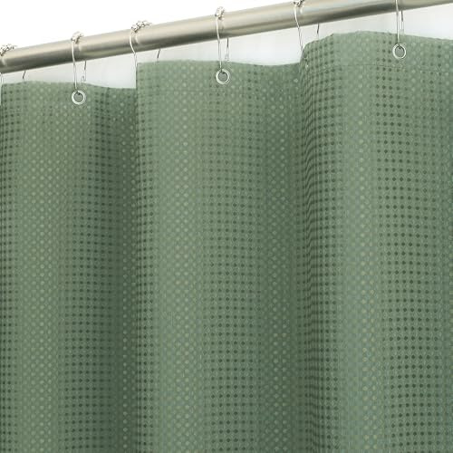 Shower Curtain for Bathroom Waterproof Waffle Polyester Thick Fabric Bath Curtain Decor Wet Room Bathtub Shower Stall Water Resistant with 12 Rust-Proof Metal Hooks (Green, W 72 x L 83.8)