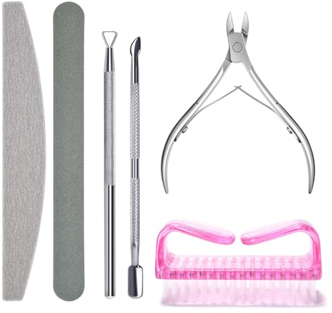 KAZIPOP Nagelvårdssats 6 st manikyrverktygssats med nagelfil, nagelbuffert, nagelbandspjutare, nagelborste, nagelbandskalare, nagelbandsklippare pedikyr- och manikyrverktyg
