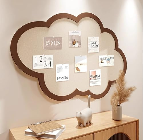 Süße Pinnwand für die Wand, Wolkenförmige Kork-Pinnwand mit Stecknadeln, selbstklebende Filz-Memotafel, Wanddekoration für Büro, Zuhause, Schule (Kaffee, 80x50 cm)