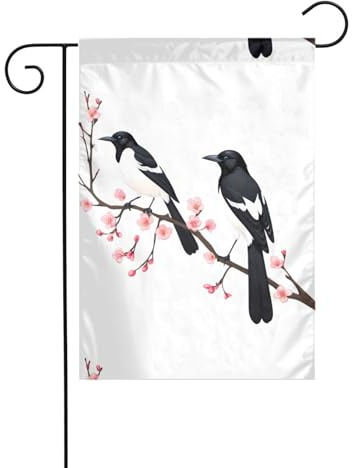 YYHWHJDE Pies sur fleurs de prunier, mât de drapeau de jardin, décoration de cour extérieure double face, 30,5 x 45,7 cm