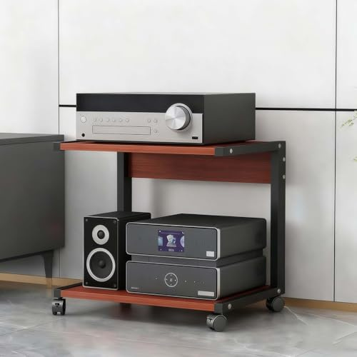 TAUIANE Mueble Multimedia De 2 Niveles, Estante para Consola De Videojuegos, EstanteríA Moderna para Audio Y VíDeo, con Ruedas, Estantes De Madera, para SalóN O Sala De Juegos,003,50x40x50cm