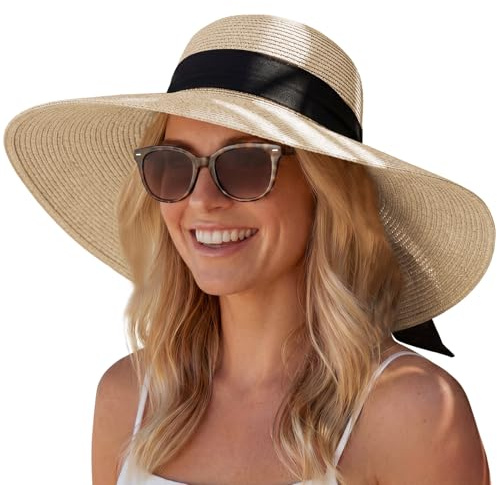 Hat Hut Sonnenhut für Damen mit Breite Krempe, UV Schutz LSF 50+, Floppy Sun Hat, Strohhut Faltbar für Strand Sommer