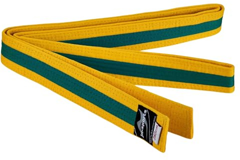 Ju-Sports Budogürtel weiß/gelb/weiß 100% Baumwolle 4 cm breit - Hautfreundlicher Kampfsport Gürtel mit exzellenter Feuchtigkeitsaufnahme für Budo, Judo, Karate, Kickboxen & mehr