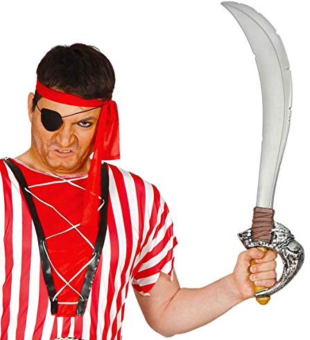 FIESTAS GUIRCA | Espada Pirata 7 Mares (72 cm) - Accesorio de Disfraz para Piratas Corsarios Bucaneros Carnaval Halloween Mascaradas Fiestas Infantiles y Adultos - Plata