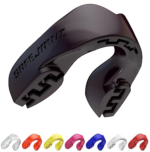SAFEJAWZ Protector bucal adultos y niños para todos los deportes de contacto, incluidos rugby, MMA, artes marciales de kickboxing, judo, hockey y boxeo (Júnior (Hasta 11 Años), Negro)