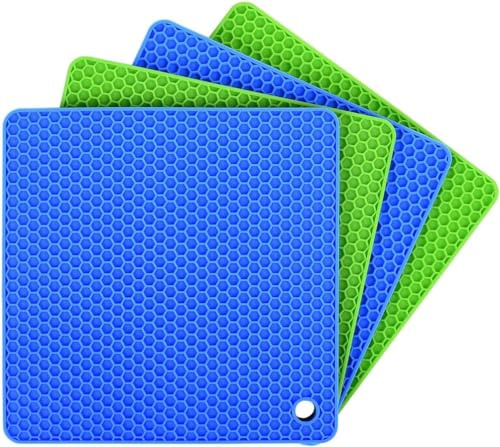 Ankway Silikon Topf-Untersetzer (4er-Paket), Küche Topflappen Set Multifunktional & Langlebig Topfuntersetzer, Lsolierung rutschfest, FDA Zugelassen, Hitzebeständig bis 450°F (2 X Grün & 2 X Blau)