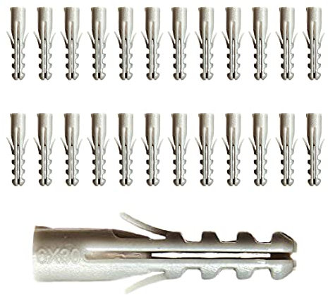 Brackit Confezione da 100 tasselli per muratura, 6 x 30 mm, in plastica resistente, per mattoni, cemento, pietra, ideali per edilizia o ferramenta