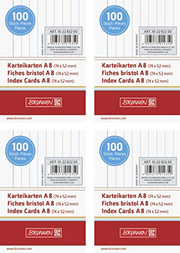 Brunnen Karteikarten, 180 g/m², A8, liniert, weiß, 400 Stück